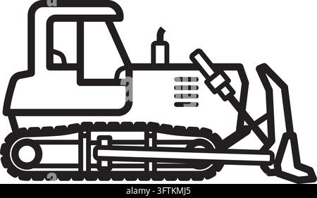 bulldozer dozer icon symbol side view line drawing simplified vector isolated on transparent background Stock Vector