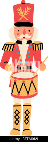 Vintage Christmas Nutcracker Soldier Playing Drum Stock Vector