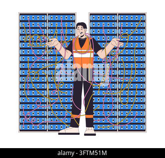 Network cable management 2D illustration concept Stock Vector