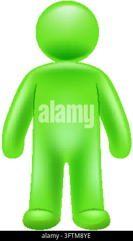 Minimalist green 3D human silhouette standing straight, isolated on a white background vector graphic. Stock Vector