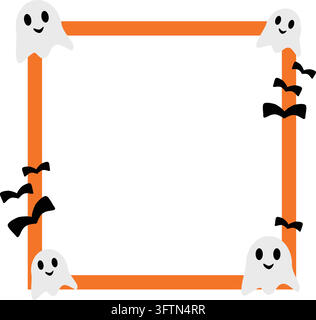 Cute Halloween Ghost Frame Border Orange Bats Photo Card Stock Vector