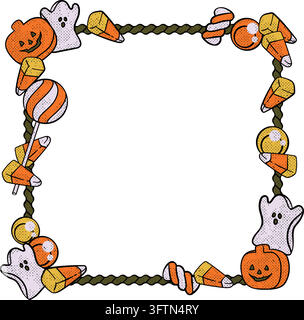 Halloween Candy Corn Frame Border Ghost Pumpkin Treat Square Card Stock Vector