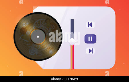 Vinyl Record Audio Player Interface UI Button Control Graphic Stock Vector