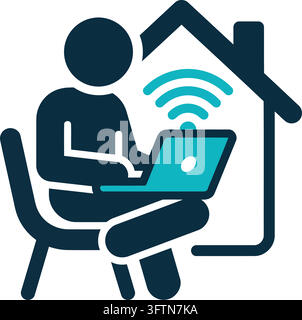 Work From Home Pictogram Remote Employee Laptop House Wifi Icon Stock Vector