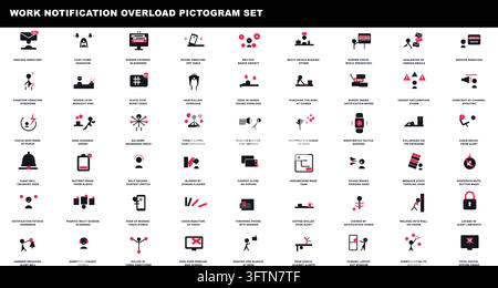Work Notification Overload Pictogram Set Alert Stress Stick Figures Stock Vector