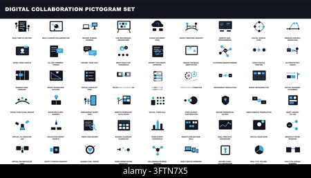 Digital Collaboration Pictogram Set Remote Teamwork Online Meeting Stock Vector
