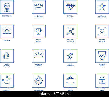 Product Feature Line Icon Set Trust Badge Quality Outline Labels Stock Vector