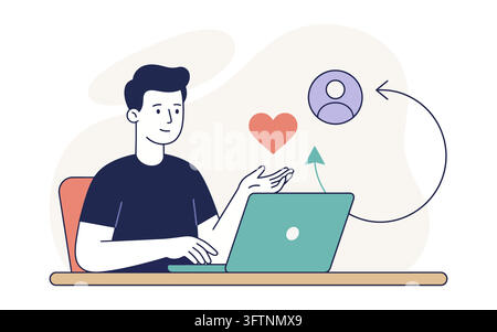Young man using laptop for customer relationship management isolated on transparent background Stock Vector