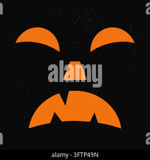 Halloween Pumpkin Face on black background. Spooky Jack o Lantern. Vector template for Halloween party banner, poster, shirt design, etc. Stock Vector