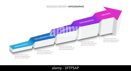 5 Steps 3D Isometric Staircase Arrow Business Growth Infographic Stock Vector
