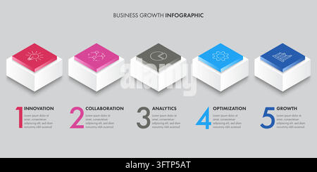 5 Steps 3D Isometric Block Business Growth Infographic Stock Vector