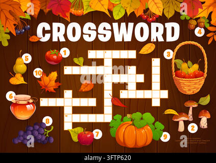 Thanksgiving and autumn crossword quiz template Stock Vector