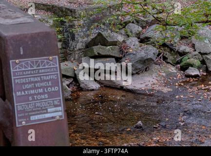 A metal data plate from a Steadfast Bridges prefabricated truss bridge Stock Photo