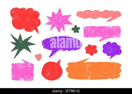 Pastel Hand Drawn Speech Bubbles and Text Boxes, Cute Doodle Elements for Creative Design Stock Vector