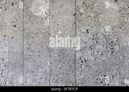 Grey Porous Travertine Stone Tiled Wall Texture Background Stock Photo