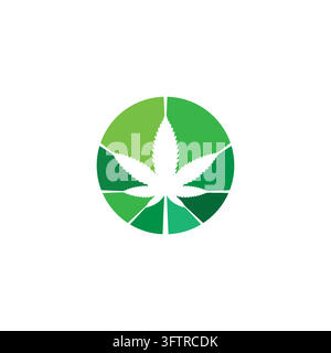 Circular green cannabis marijuana leaf abstract vector logo design for medical hemp or eco wellness Stock Vector