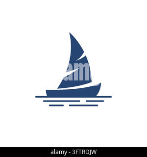 Minimalist flat navy blue sailboat vector logo design with negative space letter S in the sail Stock Vector
