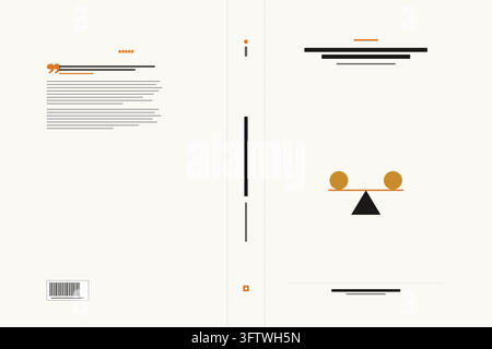 Nordic lifestyle philosophy full wrap book cover template featuring balanced fulcrum scales with two perfectly weighted geometric stones. Stock Vector