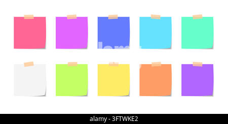 Colorful sticky note with duct tape, post it note paper, memo reminder, Blank Office Reminder. Sticky paper note with clipping path Stock Vector