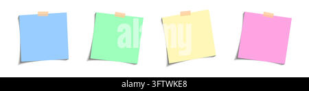 Colorful sticky note with duct tape, post it note paper, memo reminder, Blank Office Reminder. Sticky paper note with clipping path Stock Vector