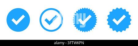 Verified badge icon set with white checkmark for social media profile account verification vector illustration Stock Vector