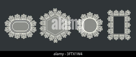 Delicate floral lace collection with elegant frames, decorative borders, and traditional ornamental patterns Stock Vector