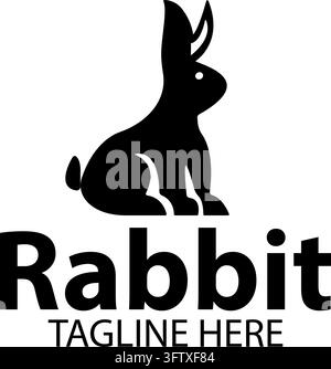 This minimalist black rabbit logo shows a stylized animal standing upright with long ears, perfect for a brand identity icon. Stock Vector