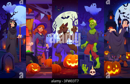 Scary Halloween characters and personages collage Stock Vector
