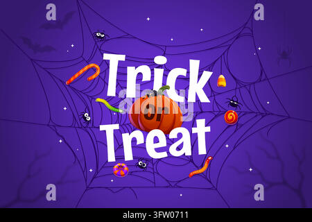 Halloween trick or treat banner with pumpkin Stock Vector