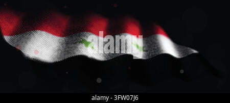 Glowing halftone dot flag of Syria waving softly on a black background ideal for patriotic travel and news designs Stock Vector