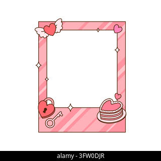 Retro groovy love frame with playful love stickers Stock Vector