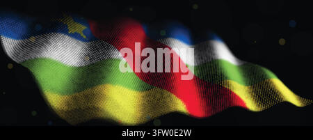 Glowing dotted Central African Republic flag rippling on a black background suited to patriotic travel and news designs Stock Vector