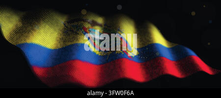 Glowing halftone dot flag of Ecuador waving softly on a black background ideal for patriotic travel and news designs Stock Vector