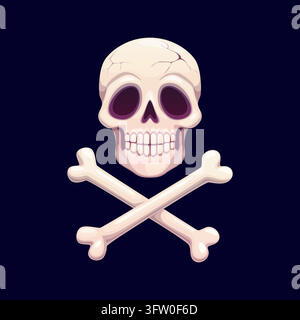 Cartoon skull with crossed bones scary Jolly Roger Stock Vector