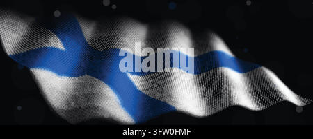 Glowing halftone dot flag of Finland waving softly on a black background ideal for patriotic travel and news designs Stock Vector