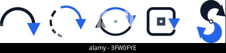 Set of blue and black vector icons for refresh, reload, and synchronization on white background Stock Vector