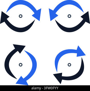 Set of circular refresh and reload arrow icons in blue and black vector style isolated on white background Stock Vector