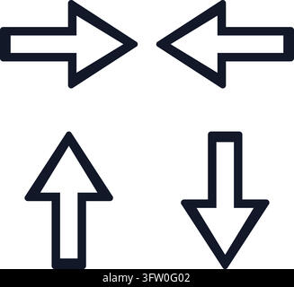 Set of four black outline directional arrows pointing up, down, left, and right isolated on white background Stock Vector