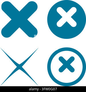Set of four blue cross icons in flat vector style with circle frames isolated on white background Stock Vector