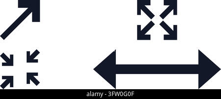 Set of black directional arrows and expand icons isolated on white background for web design Stock Vector