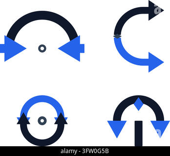 Set of four blue and black circular arrow icons representing rotation and refresh concepts on white background Stock Vector