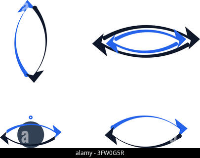 Set of blue and black curved arrow icons representing exchange, swap, and synchronization concepts on white background Stock Vector
