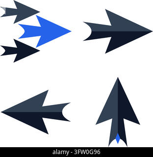 Set of blue and dark grey arrow icons in flat vector style isolated on white background Stock Vector
