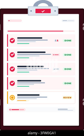 Vector illustration of a clipboard with a to-do list checklist, checkmarks, and task management icons Stock Vector