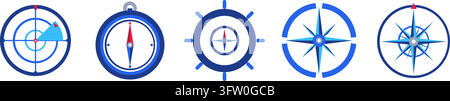 Set of five blue and red compass navigation icons vector illustration isolated on white background Stock Vector