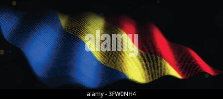 Glowing halftone dot flag of Romania waving softly on a black background ideal for patriotic travel and news designs Stock Vector