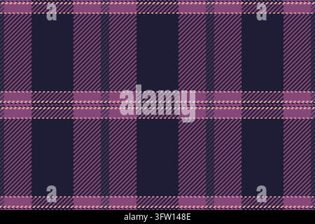 Hippie vector plaid texture, colour tartan textile fabric. Large seamless background pattern check in dark and pink colors palette. Stock Vector