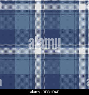 A seamless blue plaid pattern featuring a classic tartan design with a textured weave effect. This elegant, timeless geometric textile print is perfec Stock Vector
