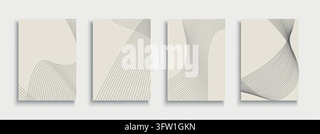 Set of abstract vector backgrounds with elegant curved lines. Minimalistic striped monochrome geometric wave contour dynamic patterns for modern Stock Vector