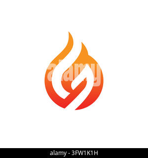 Minimalist letter G abstract vector logo template shaped like a hot fire flame Stock Vector